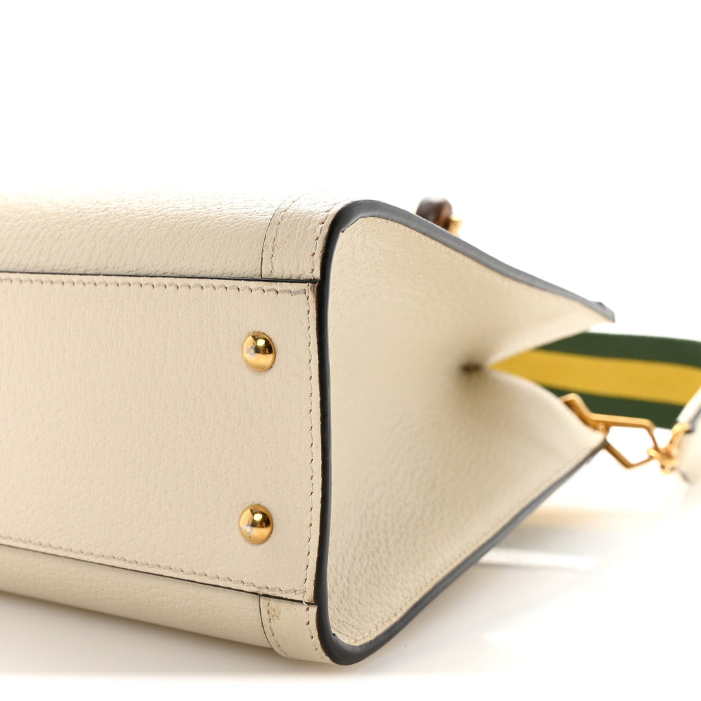 Gucci Textured Dollar Calfskin Web Small Diana Tote Bag Mystic White