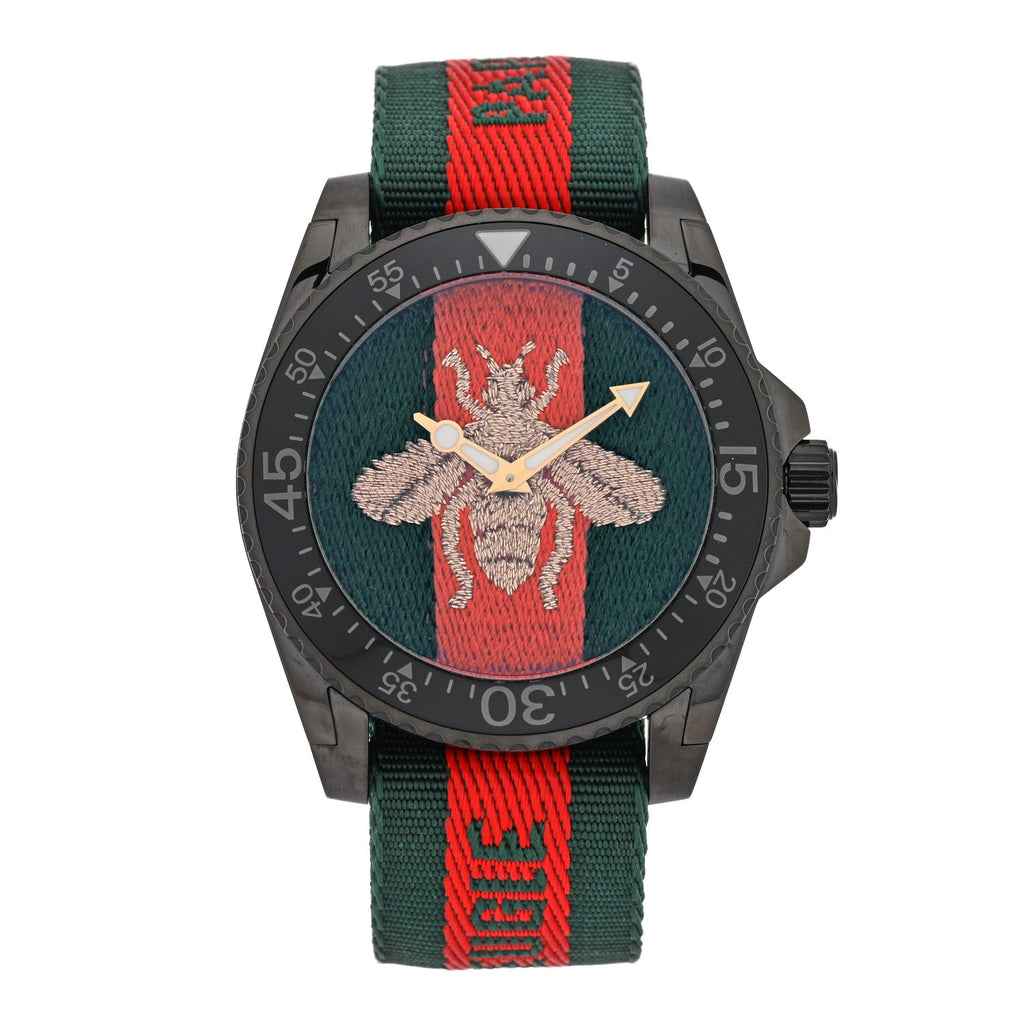 Gucci Stainless Steel Nylon 45mm Le Marche Des Merveilles Bee Quartz Watch Green