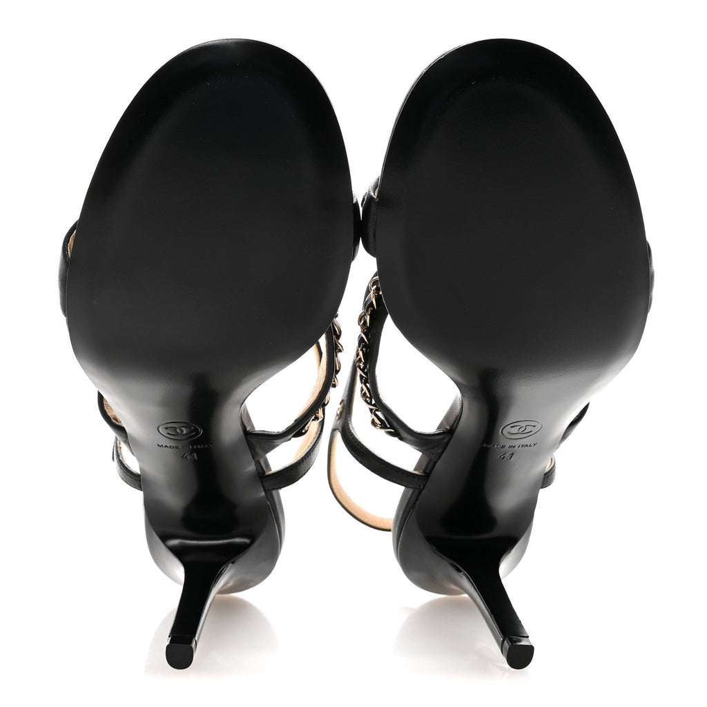 Lambskin Chain Strap Sandals 41 Black