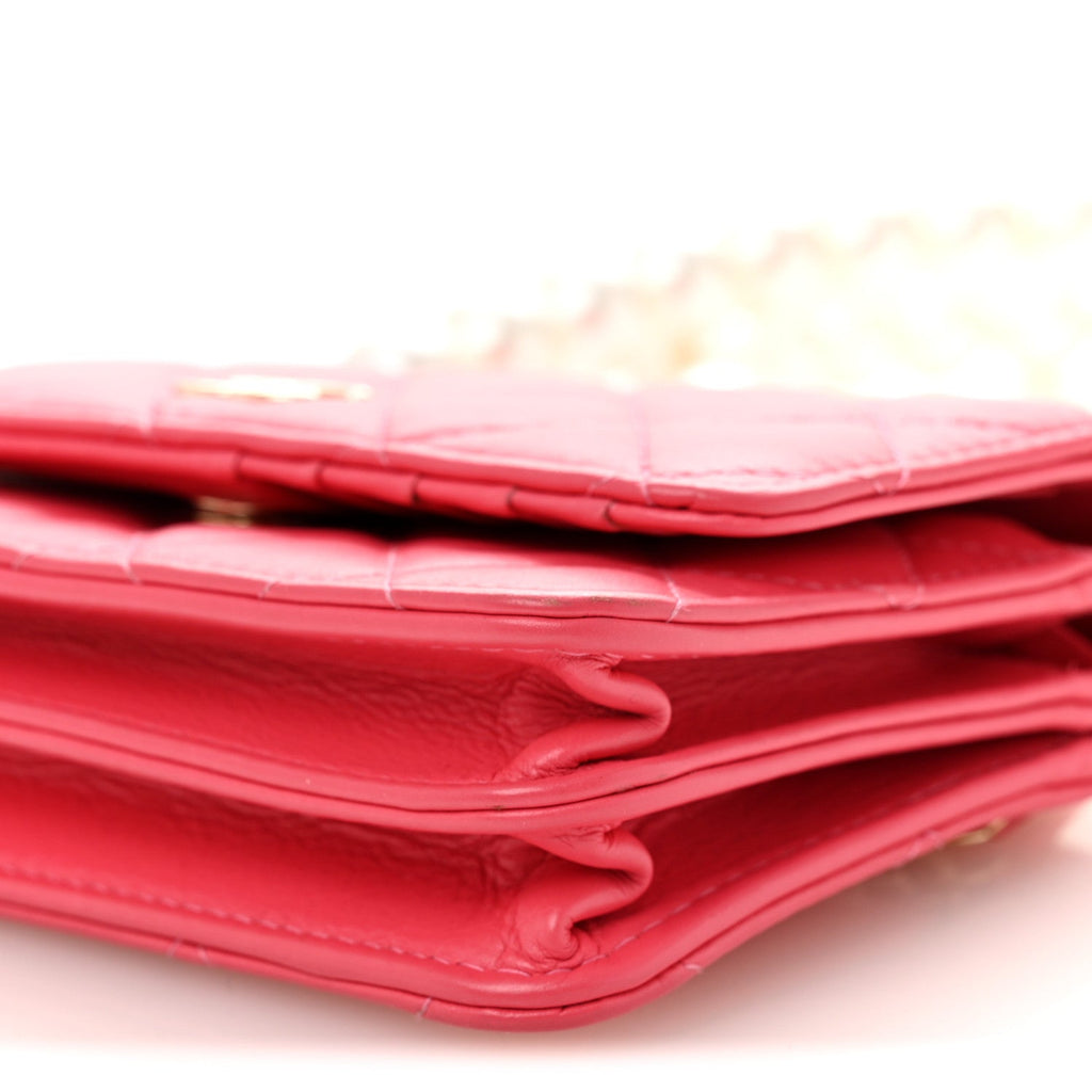 Chanel Calfskin Quilted Mini Maxi Pearls Wallet On Chain WOC Pink
