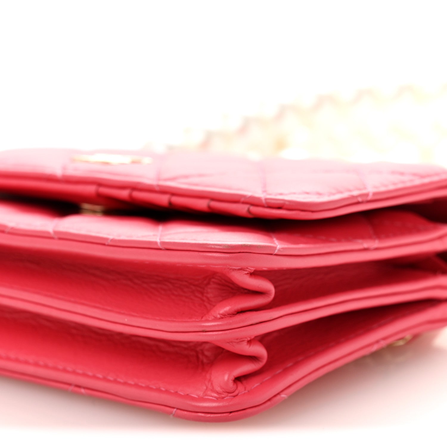 Chanel Calfskin Quilted Mini Maxi Pearls Wallet On Chain WOC Pink