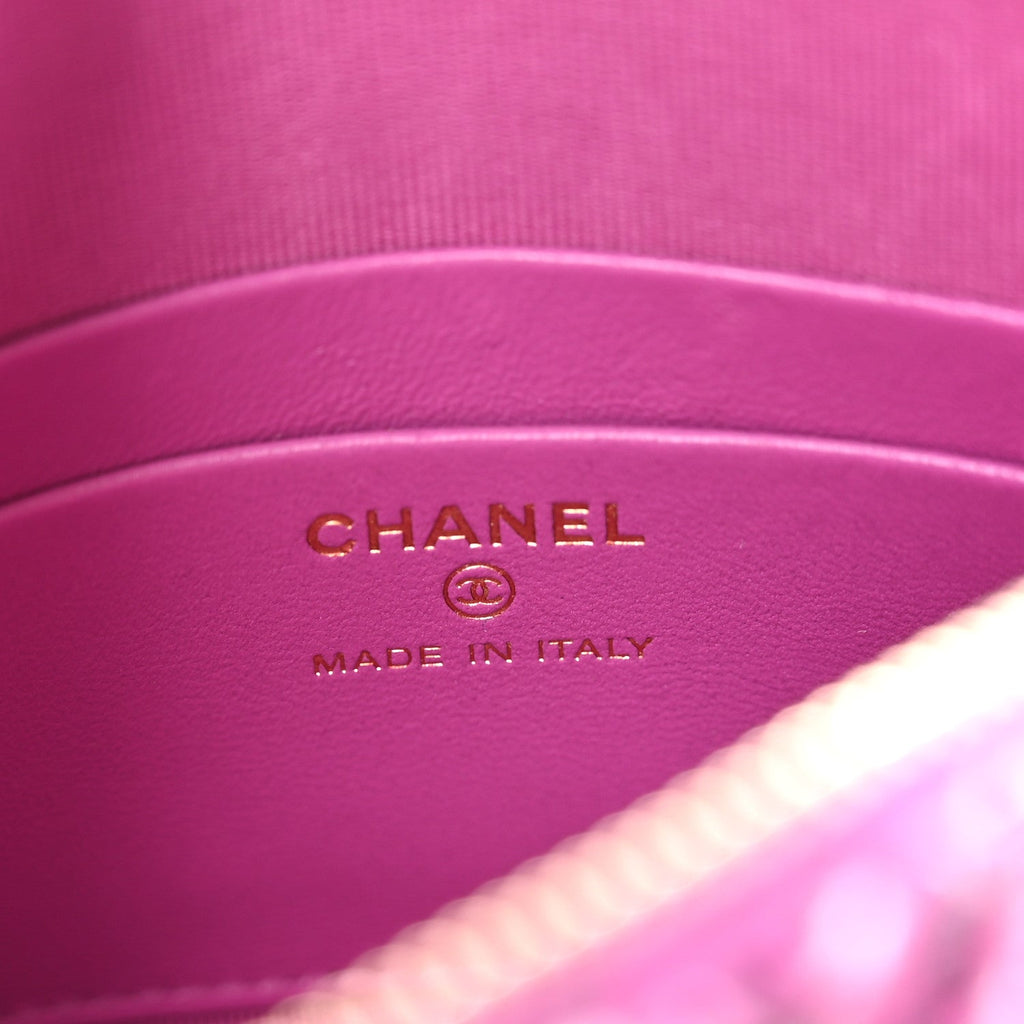 Chanel Tweed Quilted Mini Clutch With Chain Purple