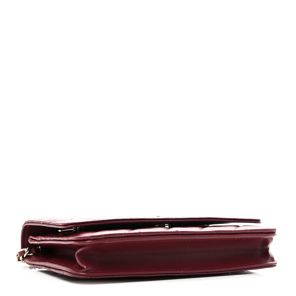 Chanel Lambskin Quilted Wallet On Chain WOC Burgundy