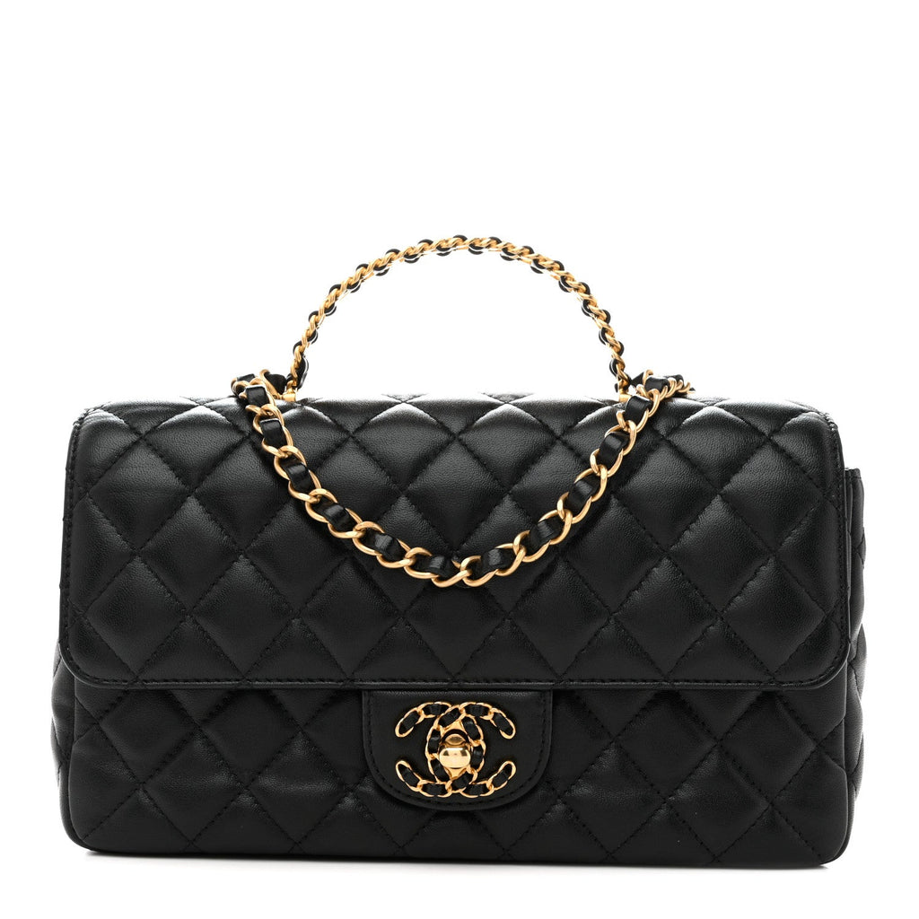 Chanel Lambskin Quilted Small Strass On Top Flap Bag Black