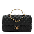 Chanel Lambskin Quilted Small Strass On Top Flap Bag Black