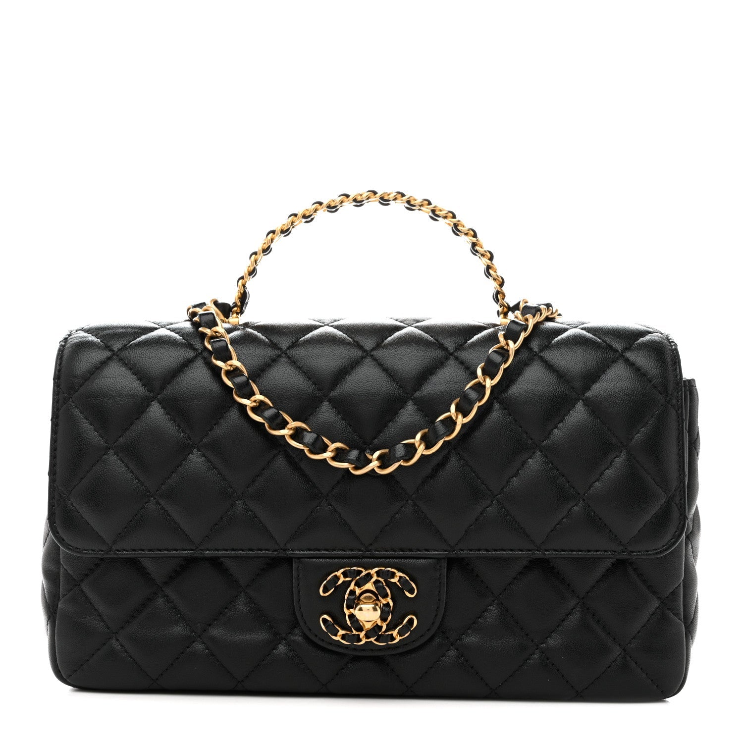 Chanel Lambskin Quilted Small Strass On Top Flap Bag Black
