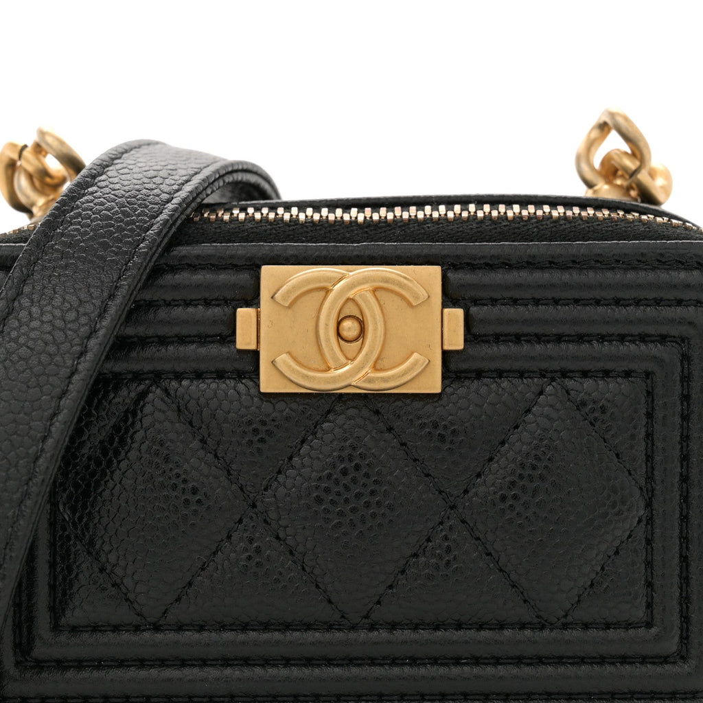 Chanel Caviar Quilted Mini Boy Clutch With Chain Black
