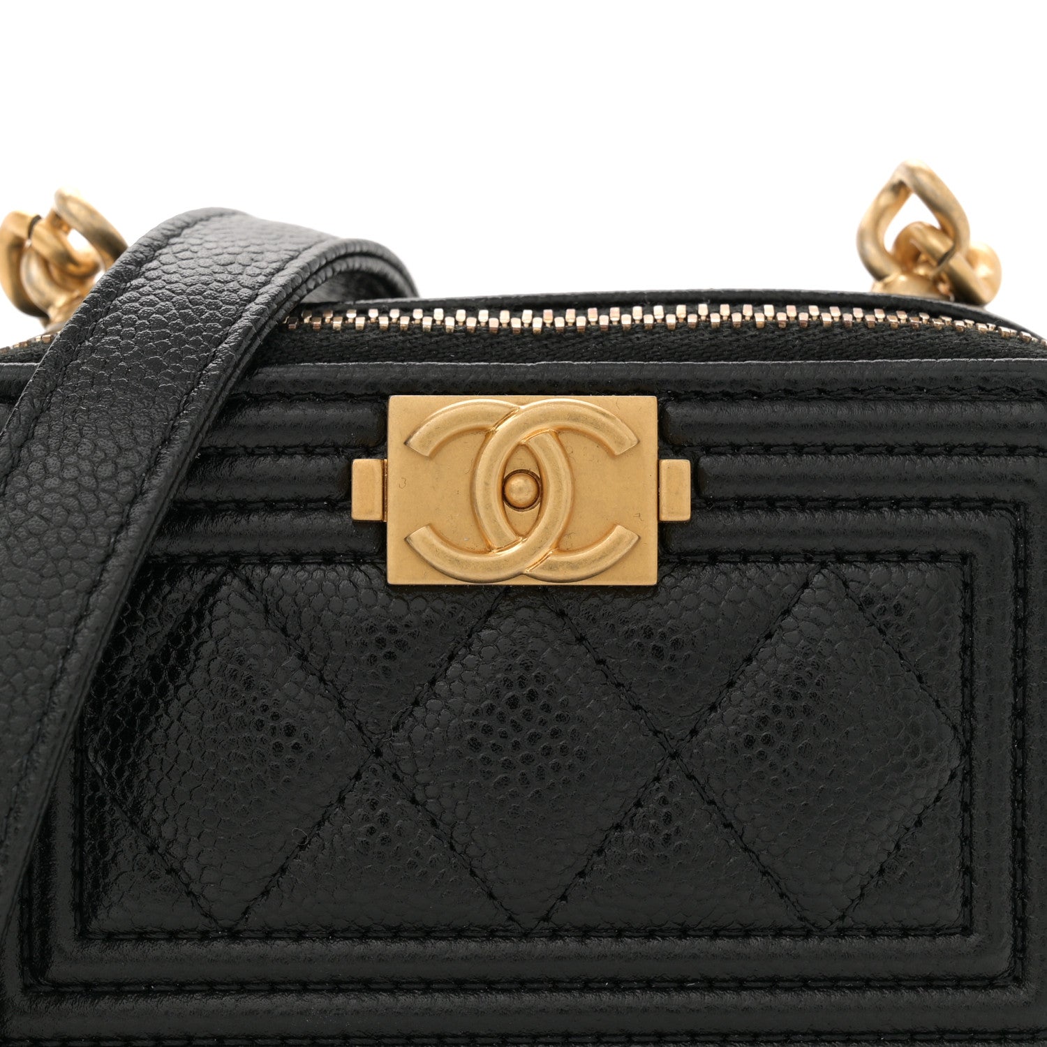 Chanel Caviar Quilted Mini Boy Clutch With Chain Black