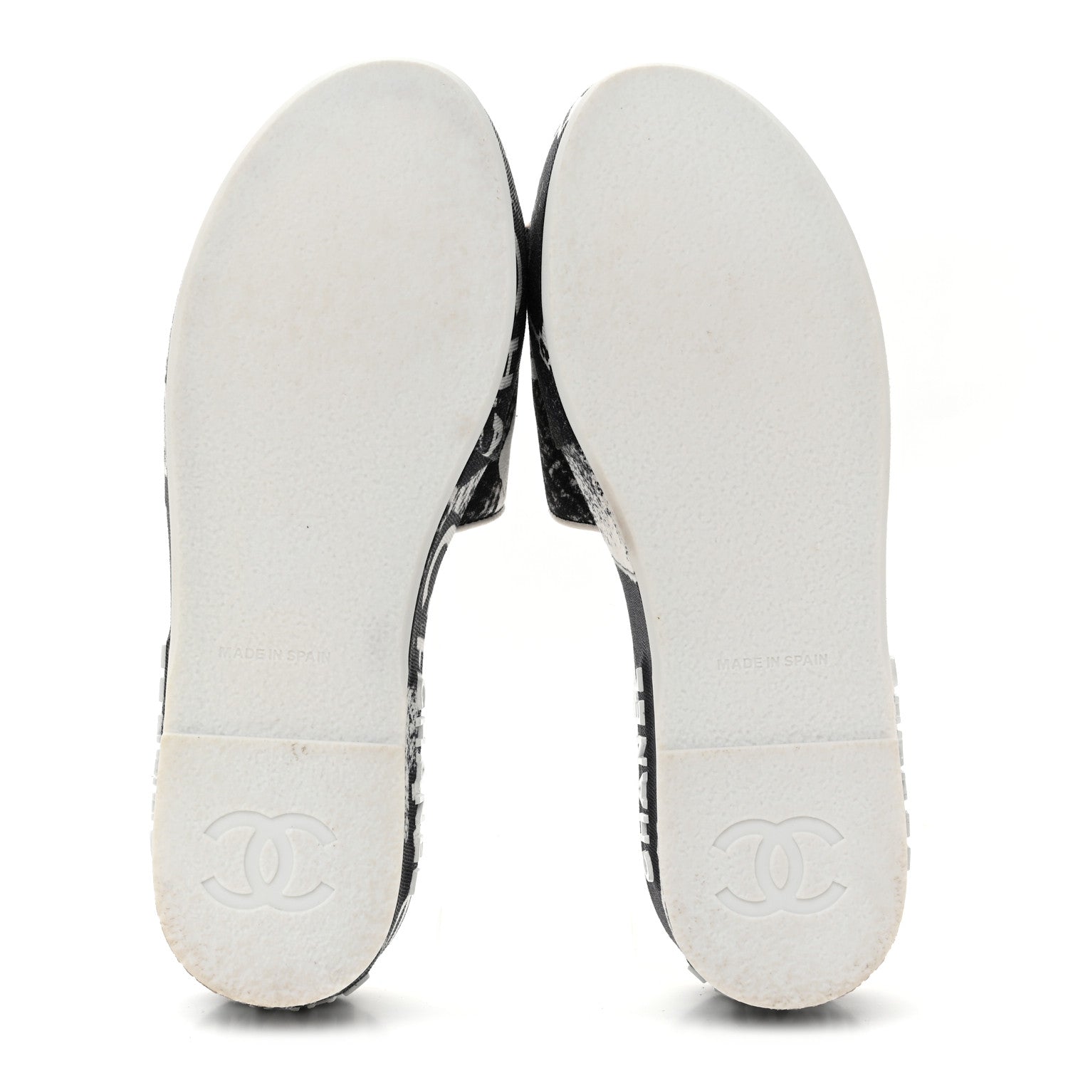Fabric Grosgrain Printed CC Espadrille Slip On Sandals 36 Black White