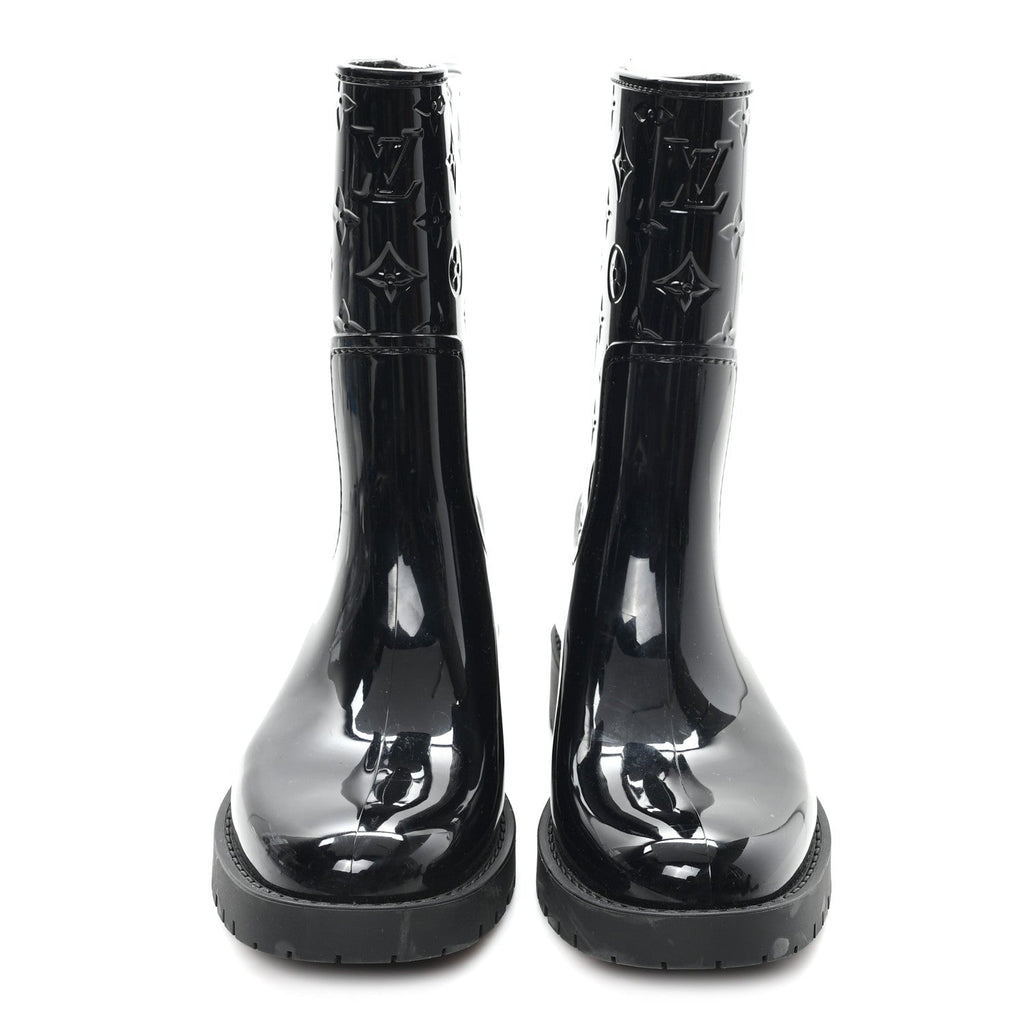 Louis Vuitton Rubber Embossed Monogram Drops Flat Half Boots 38 Black