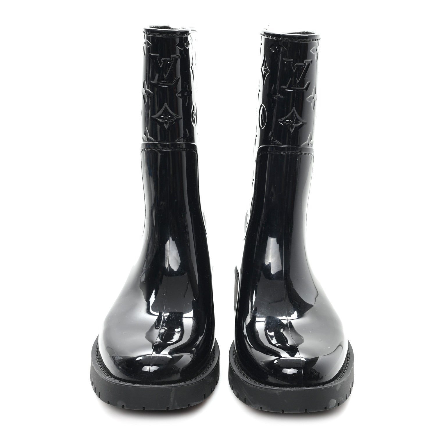 Louis Vuitton Rubber Embossed Monogram Drops Flat Half Boots 38 Black