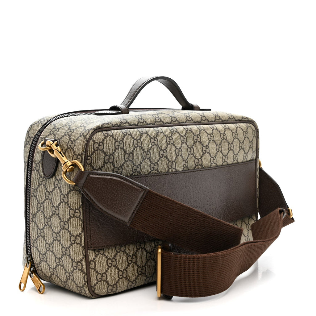 Gucci GG Supreme Monogram Textured Dollar Calfskin Web Savoy Shoe Case Bag Beige Ebony New Acero