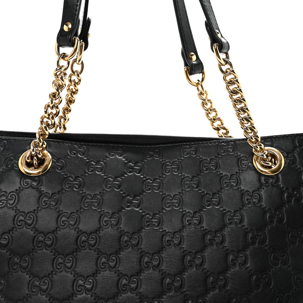 Gucci Guccissima Signature Medium Shoulder Tote Bag Black