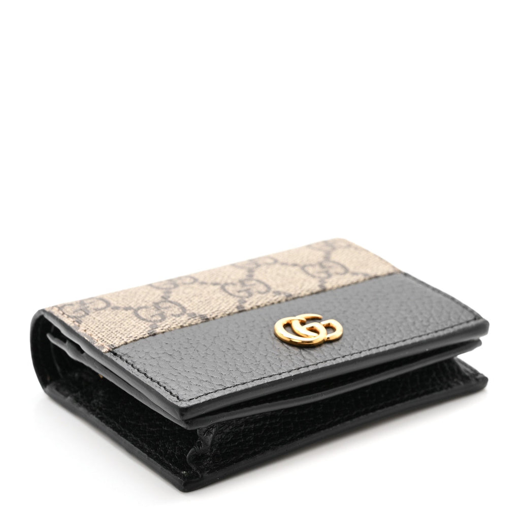 Gucci Dollar Calfskin GG Supreme Monogram GG Marmont Card Case Black Beige Ebony