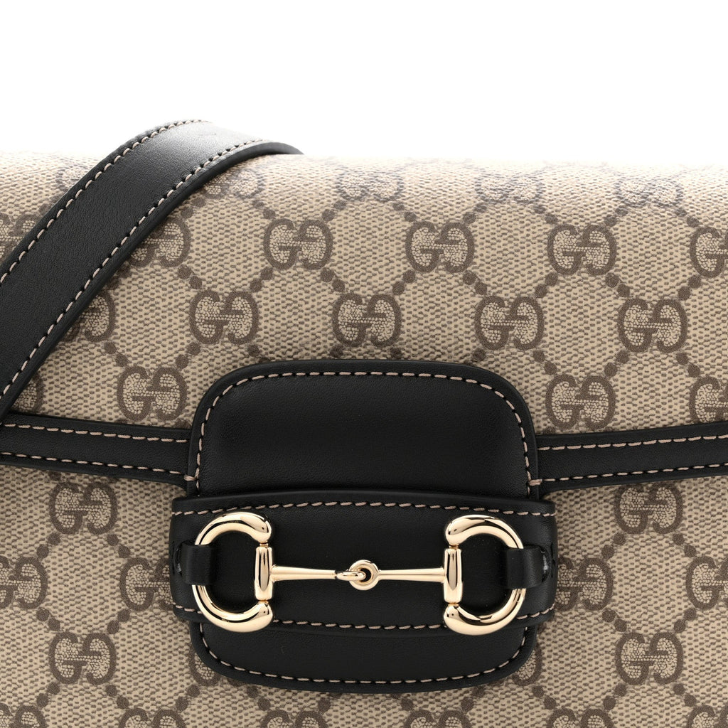 Gucci GG Supreme Monogram Horsebit 1955 Soft Small Shoulder Bag Beige Black