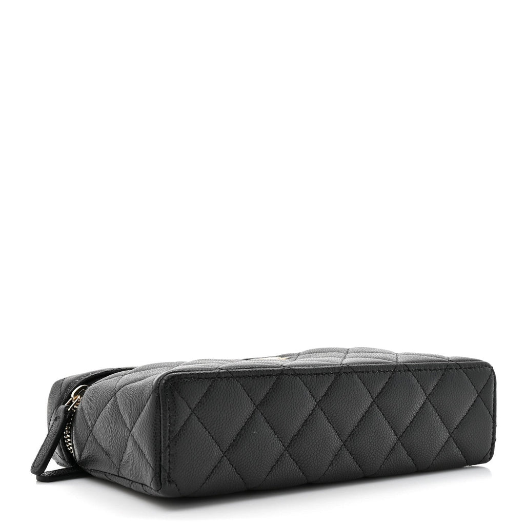 Chanel Caviar Quilted Top Handle Slim Vanity With Chain Black