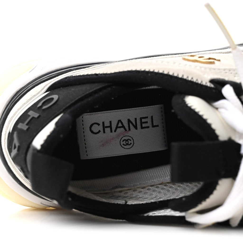 Chanel Suede Calfskin Nylon Grosgrain CC Sneakers 37 White