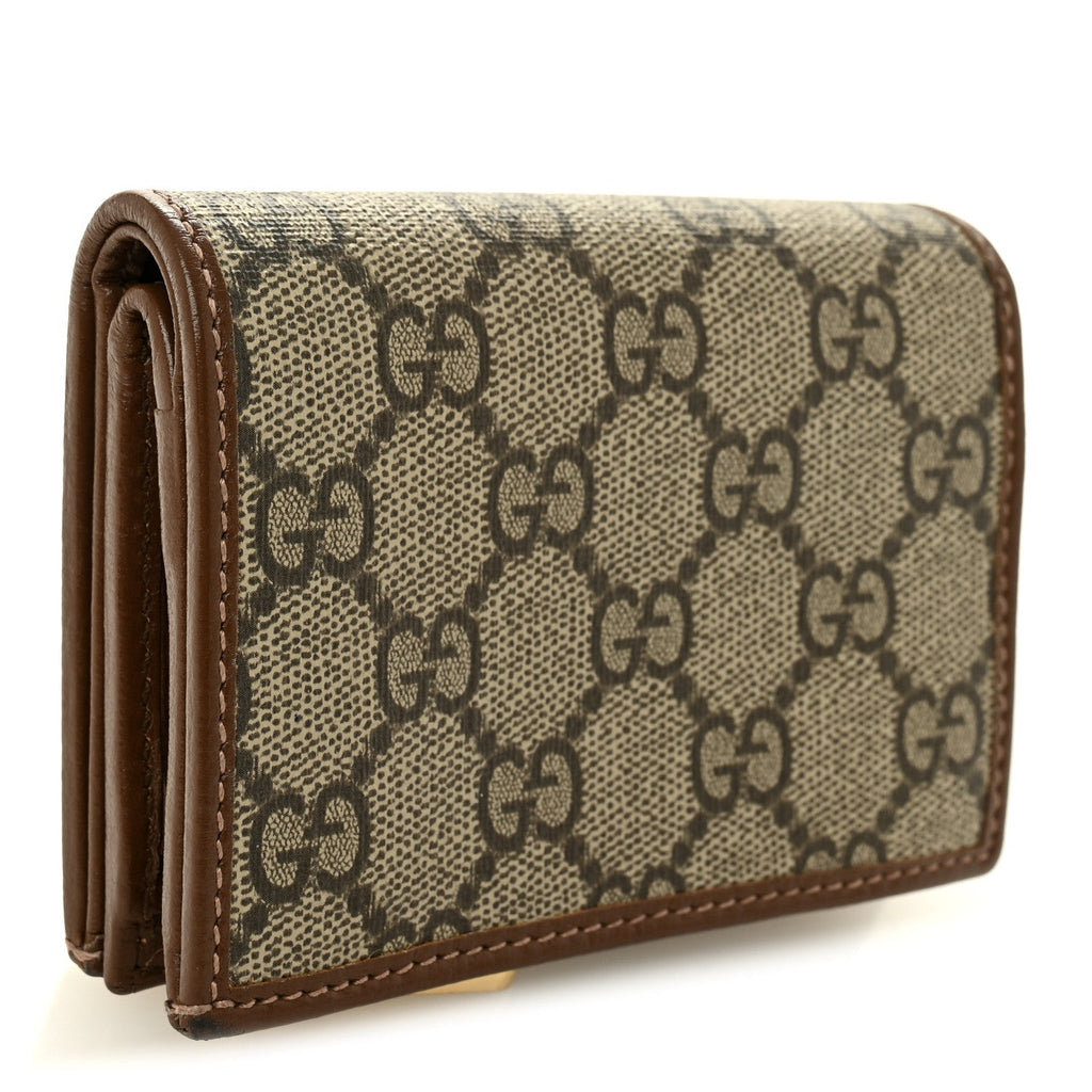 Gucci GG Supreme Monogram Horsebit 1955 Card Case Wallet Beige Ebony Brown Sugar