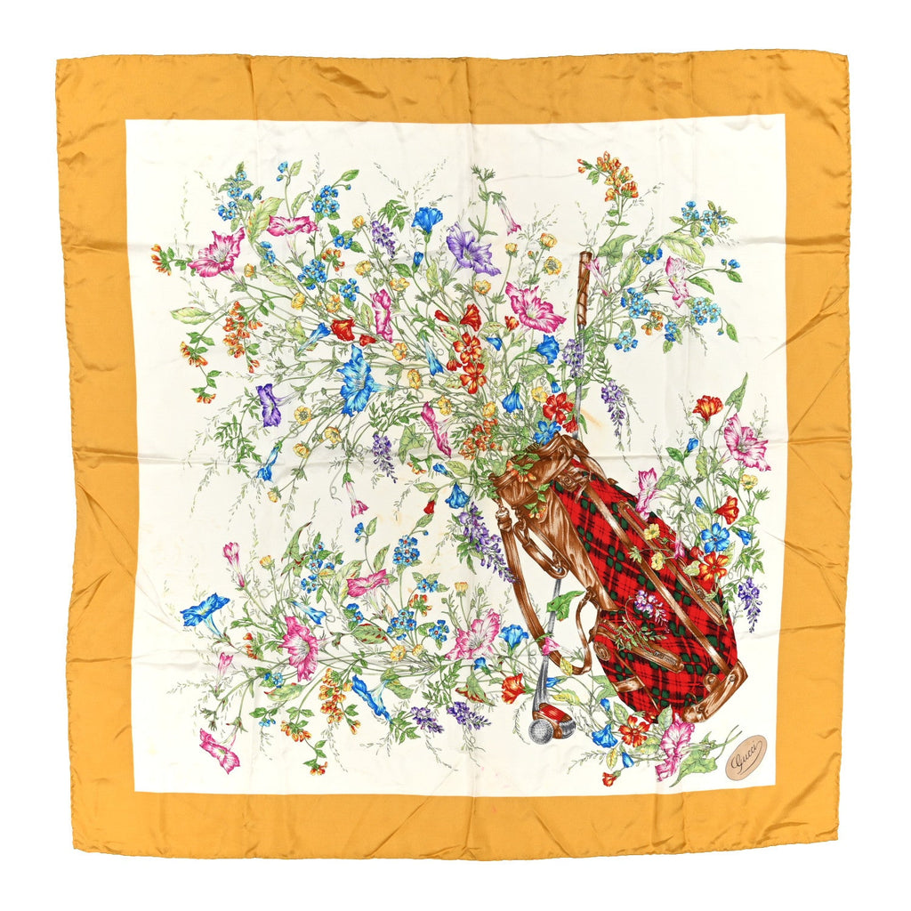 Gucci Silk Floral Print Square Scarf Yellow Multicolor
