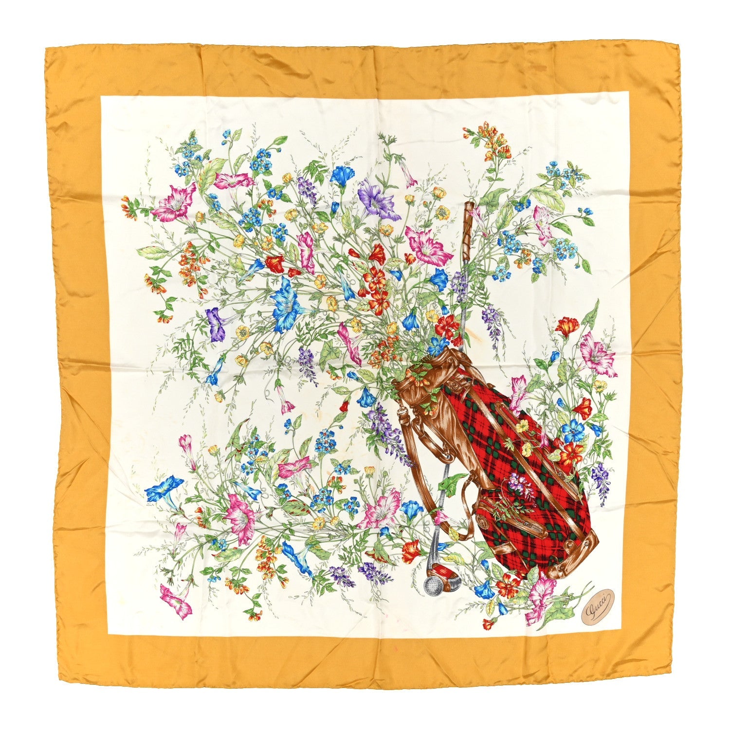Gucci Silk Floral Print Square Scarf Yellow Multicolor