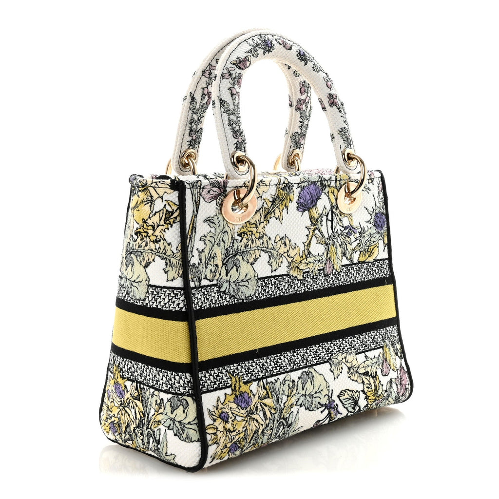Christian Dior Canvas Embroidered Chardons Toile De Jouy Medium Lady D-Lite Latte Multicolor