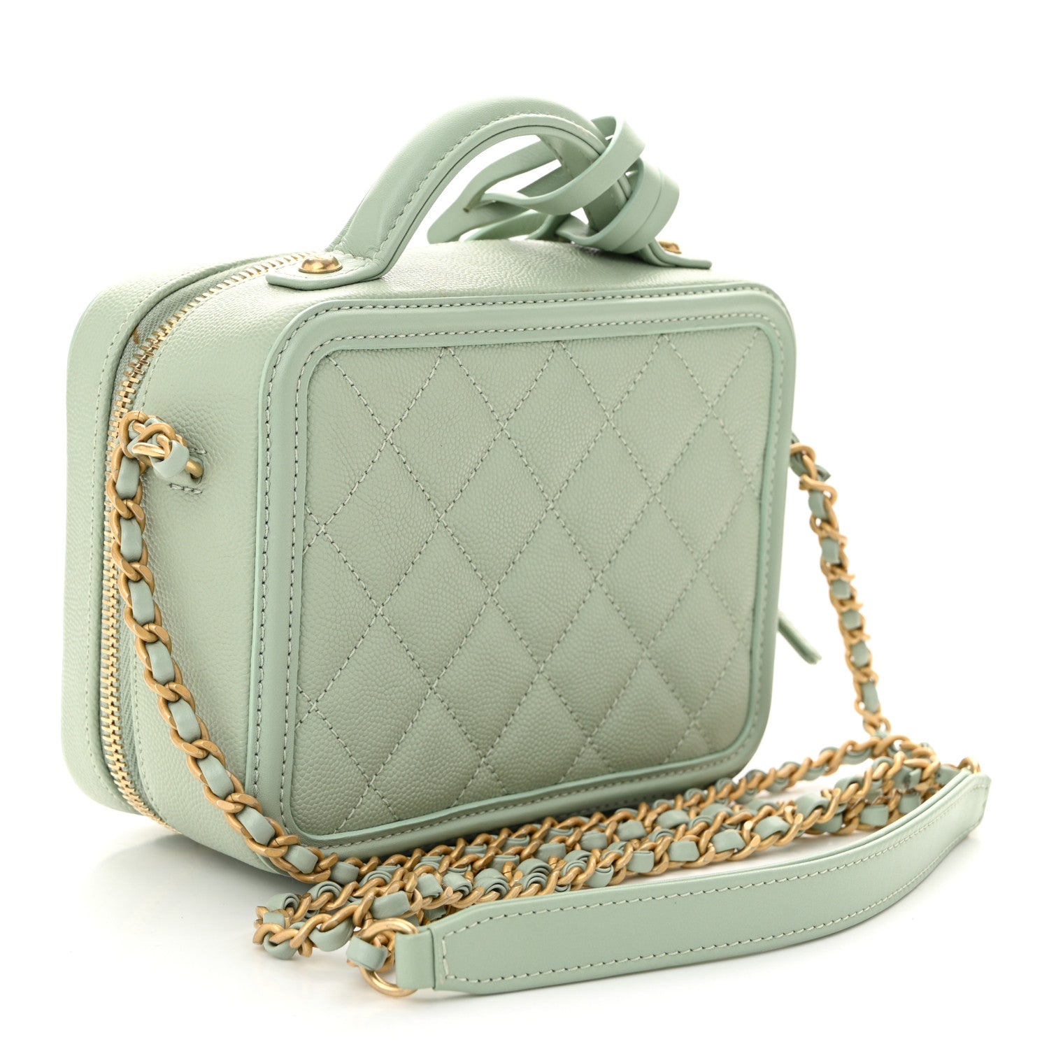 Chanel Caviar Quilted Small CC Filigree Vanity Case Mint