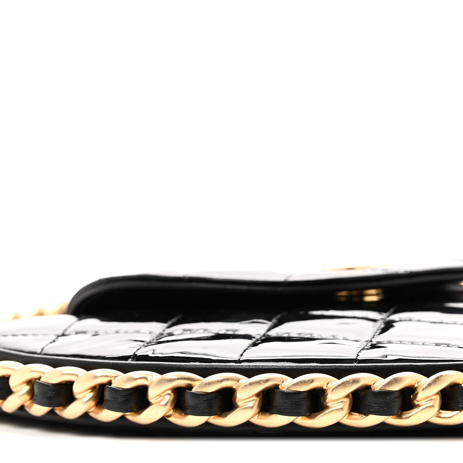 Chanel Patent Calfskin Quilted Chain Hoop Bag Black