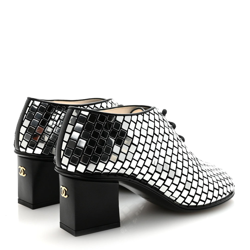 Mirror Facets Lace Up Boots 36.5 Silver