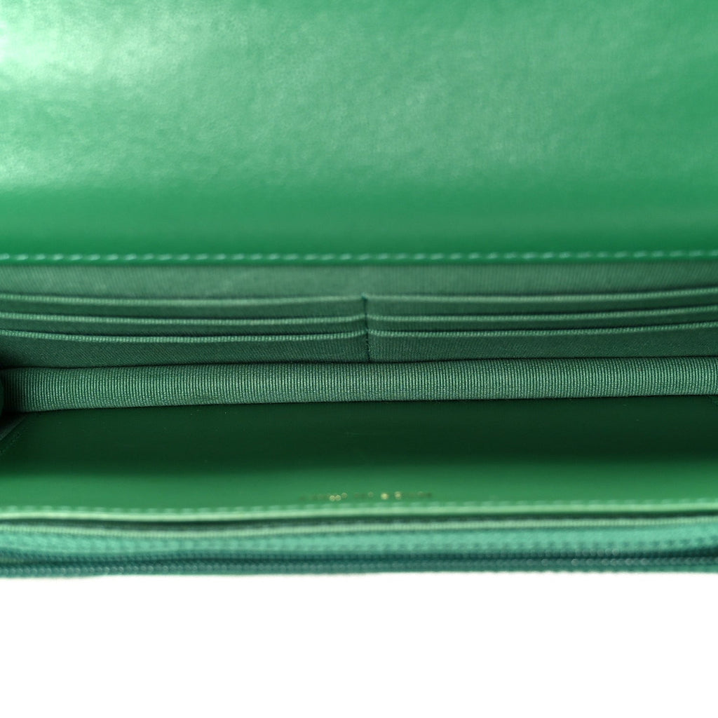 Chanel Lambskin Quilted Chanel 19 Wallet On Chain WOC Green