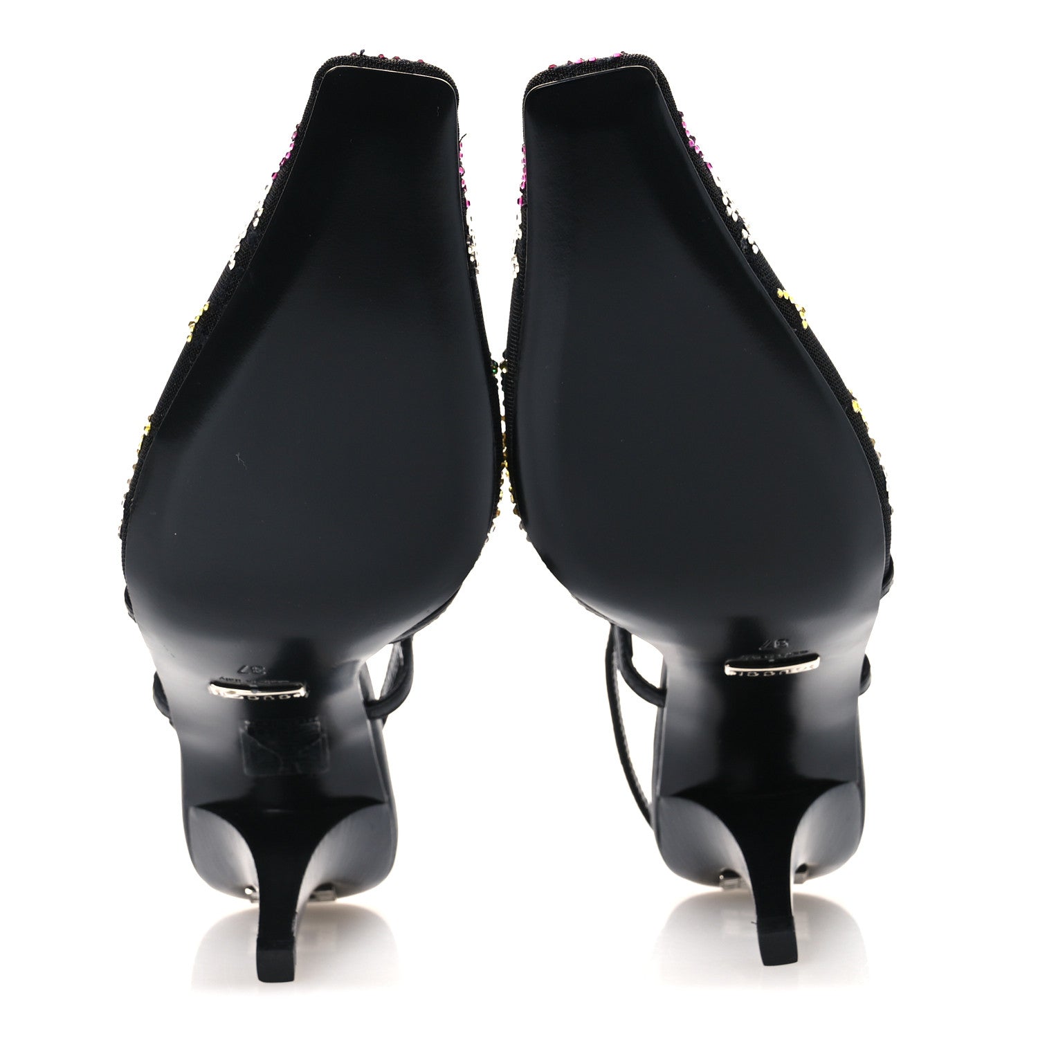 Gucci Tela Retino Nappa Charlotte Crystal GG Monogram Square G 75mm Slingback Pumps 37 Black