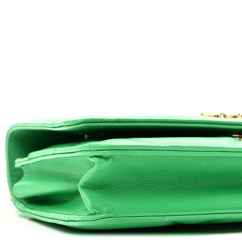 Chanel Shiny Goatskin Quilted Chanel 19 Wallet On Chain WOC Green