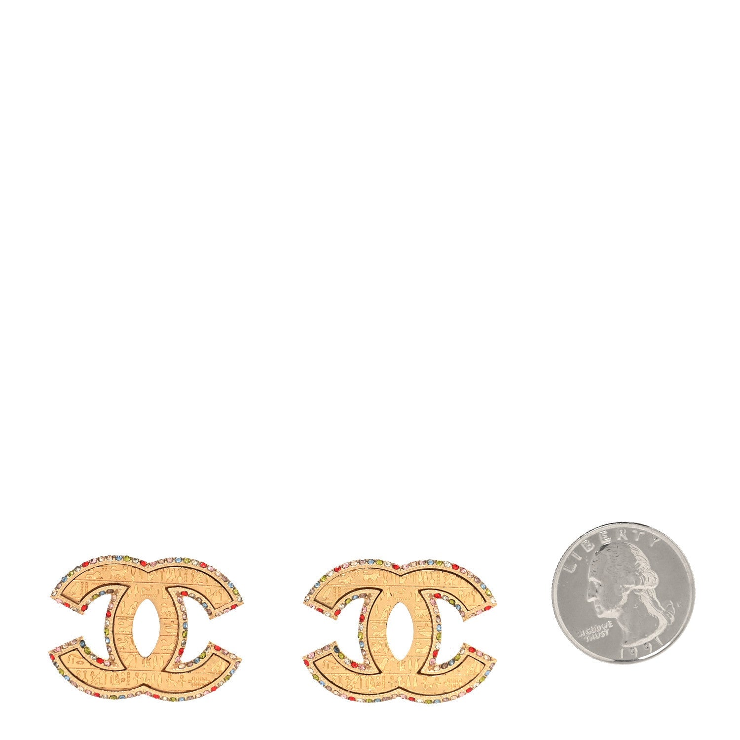 Metal Crystal Scarab CC Earrings Gold Multicolor