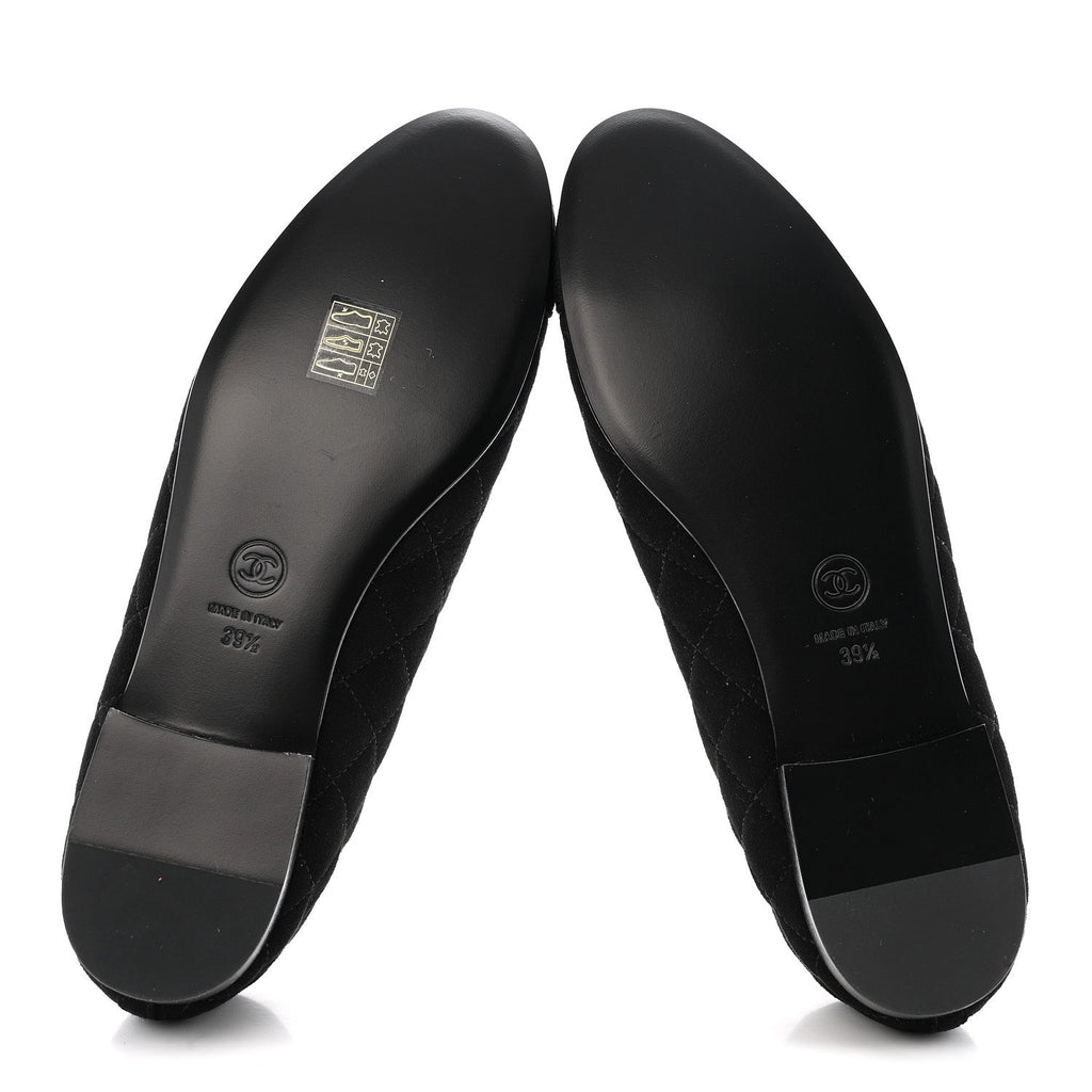 Chanel Suede Quilted Cap Toe CC Ballerina Flats 39.5 Black