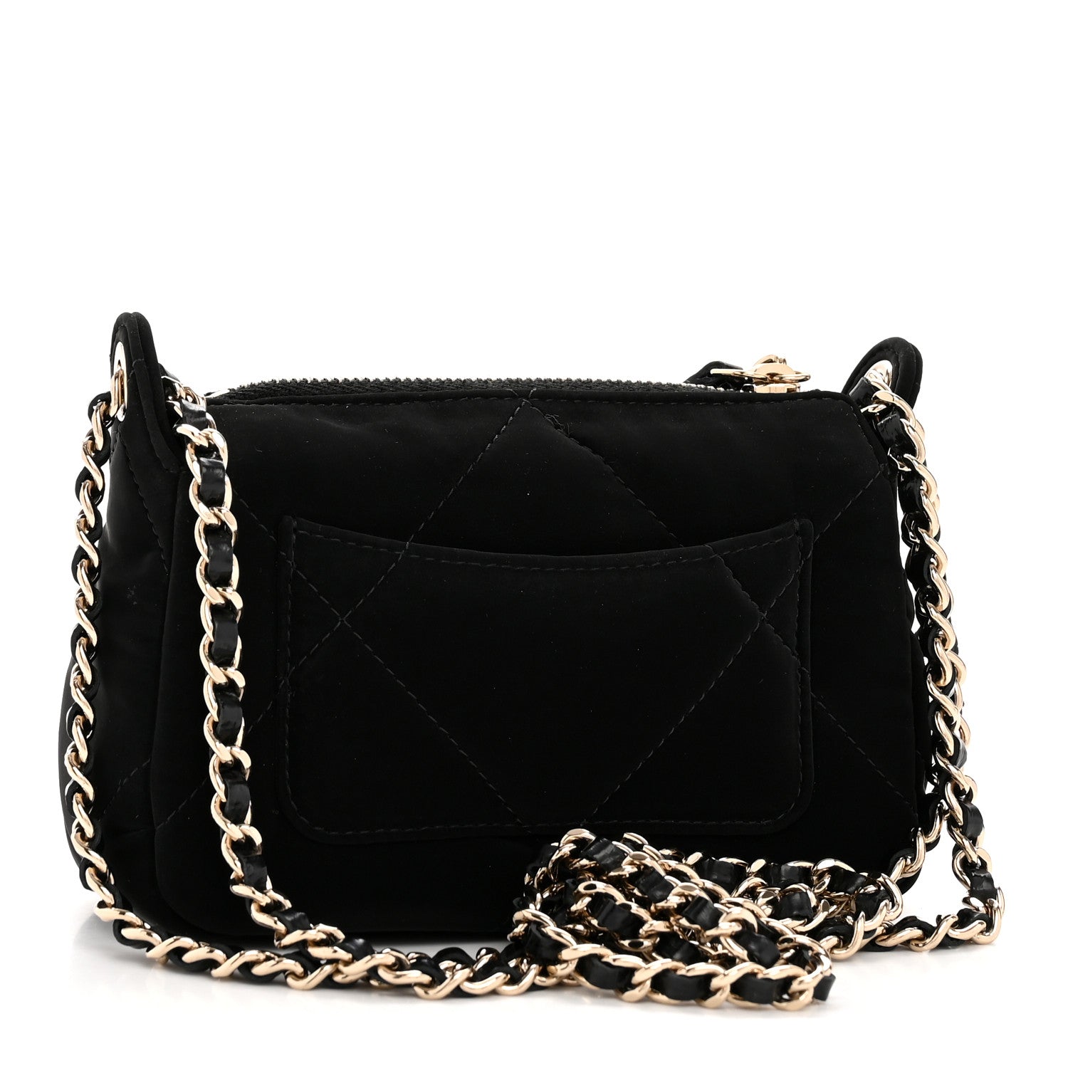 Chanel Velvet Effect Nylon Shiny Crumpled Calfskin Mini Quilted Chanel 25 Clutch With Chain Black