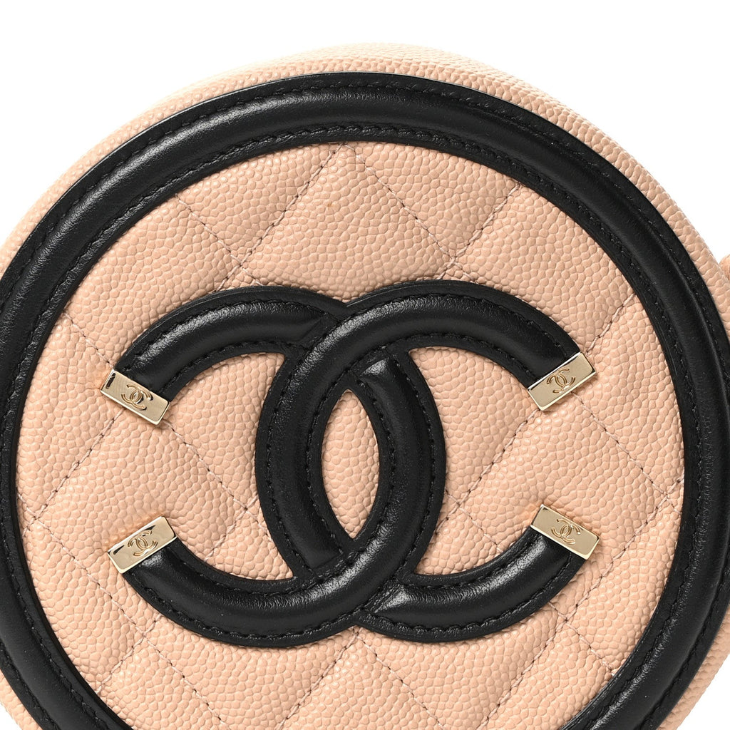 Chanel Caviar Quilted Round Filigree Crossbody Beige Black