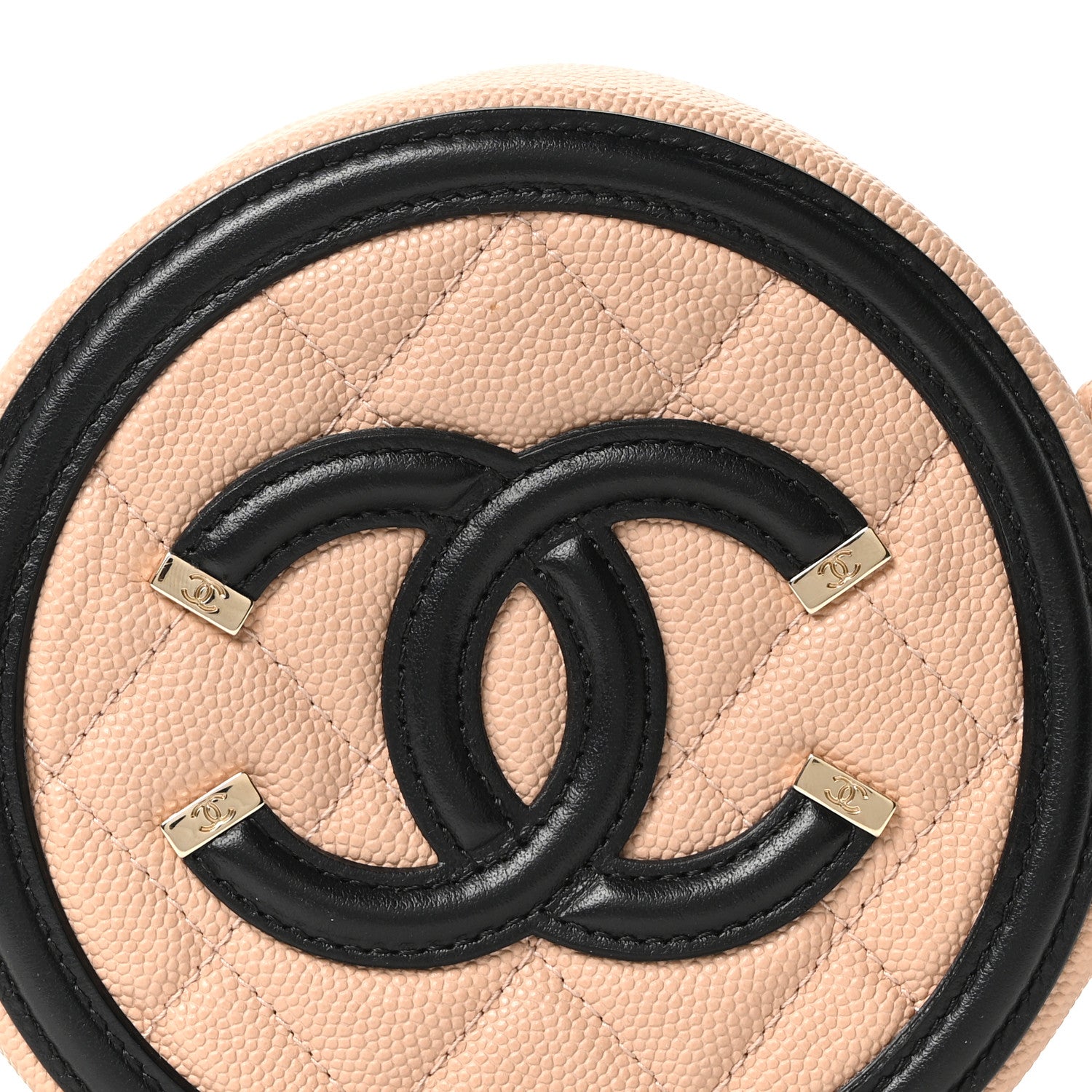 Chanel Caviar Quilted Round Filigree Crossbody Beige Black