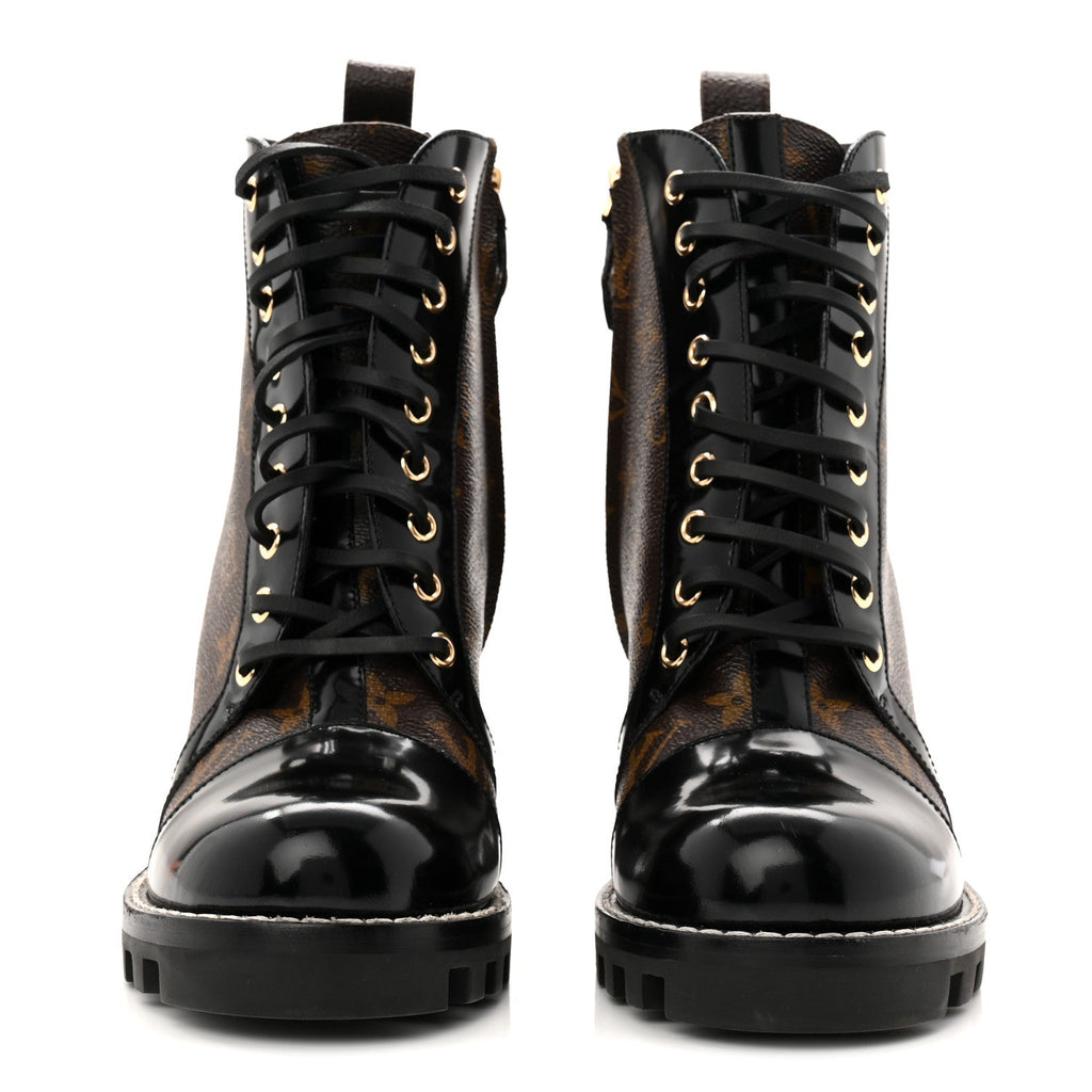 Louis Vuitton Patent Calfskin Monogram Star Trail Ankle Boots 40 Black