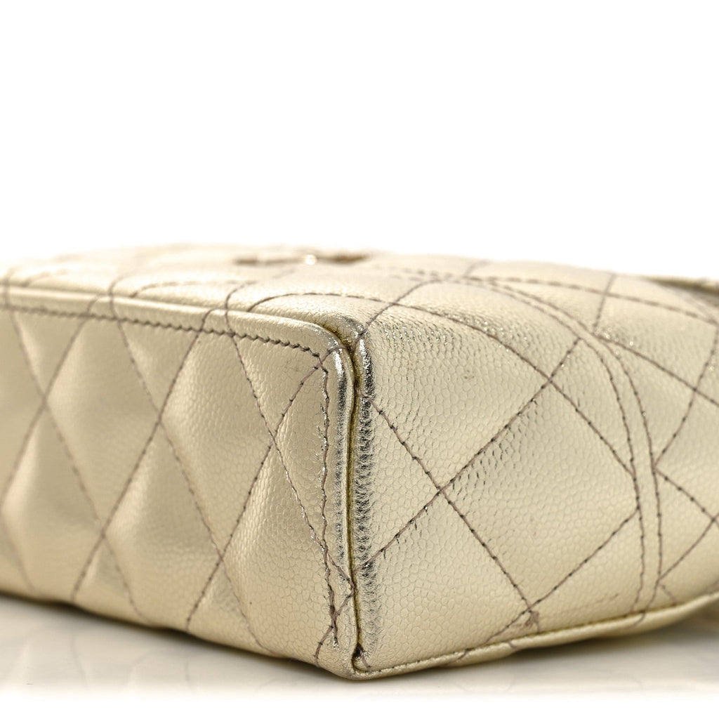 Chanel Metallic Caviar Quilted Trendy Handle Slim Vanity Light Golden