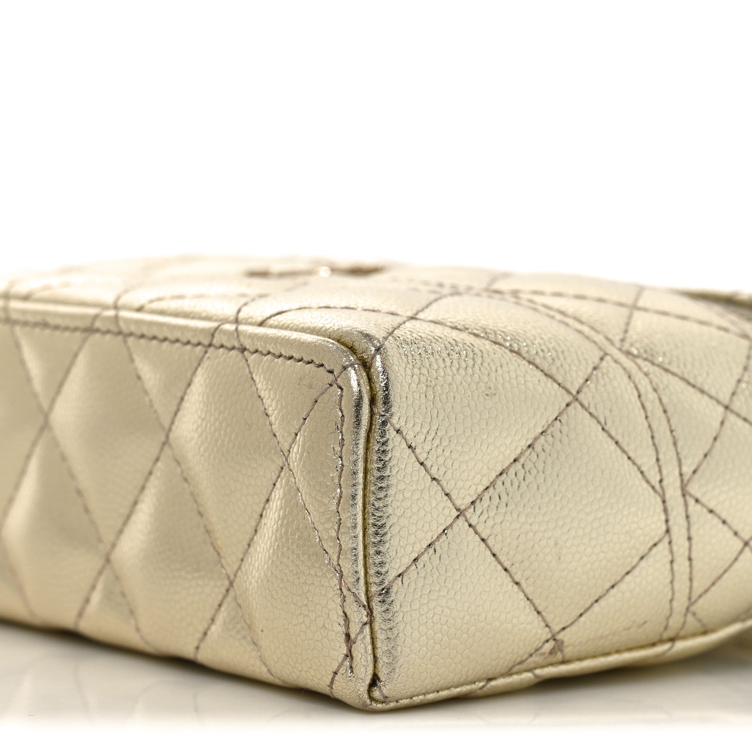 Chanel Metallic Caviar Quilted Trendy Handle Slim Vanity Light Golden