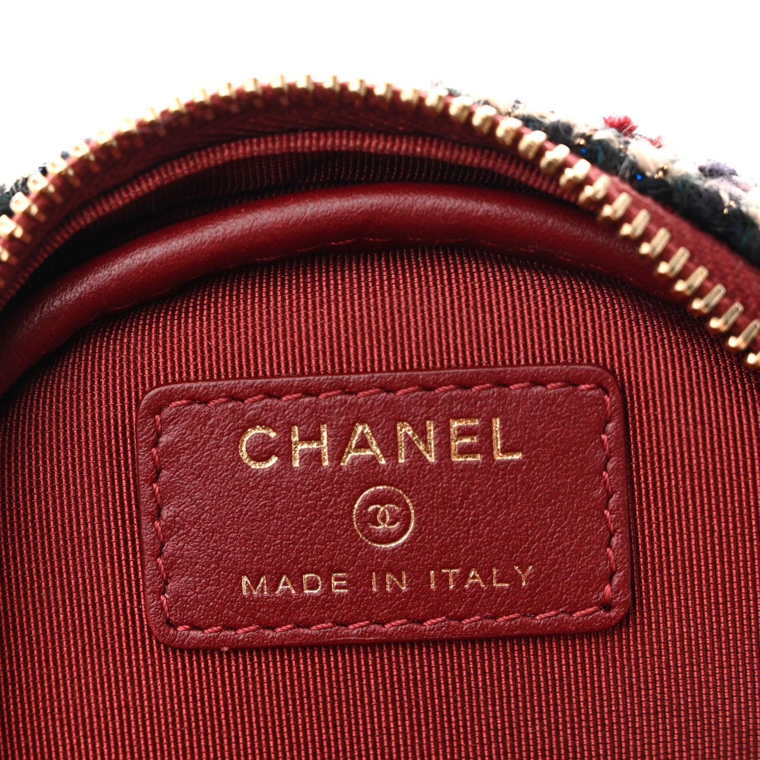 Chanel Tweed Quilted Round Clutch With Chain Red