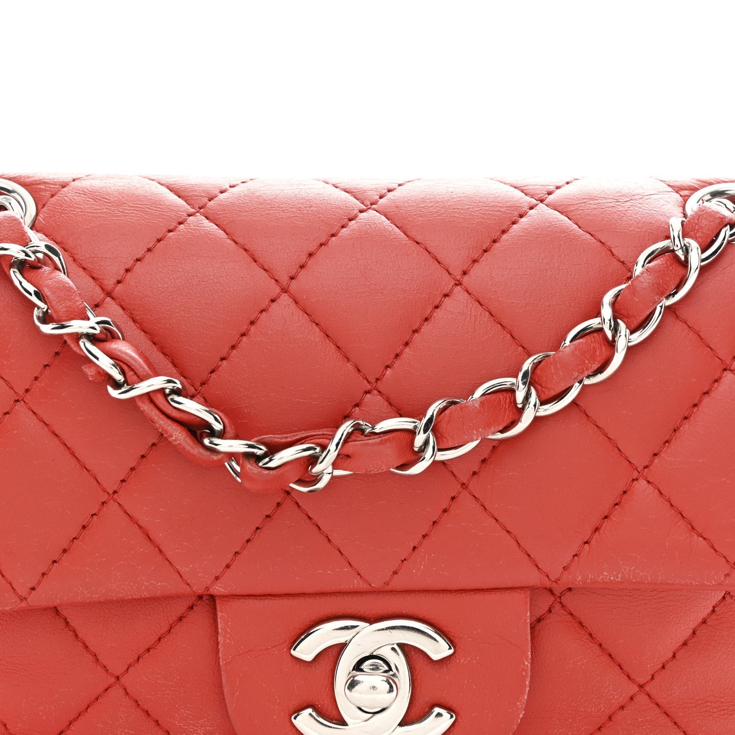 Chanel Lambskin Quilted Mini Rectangular Flap Red