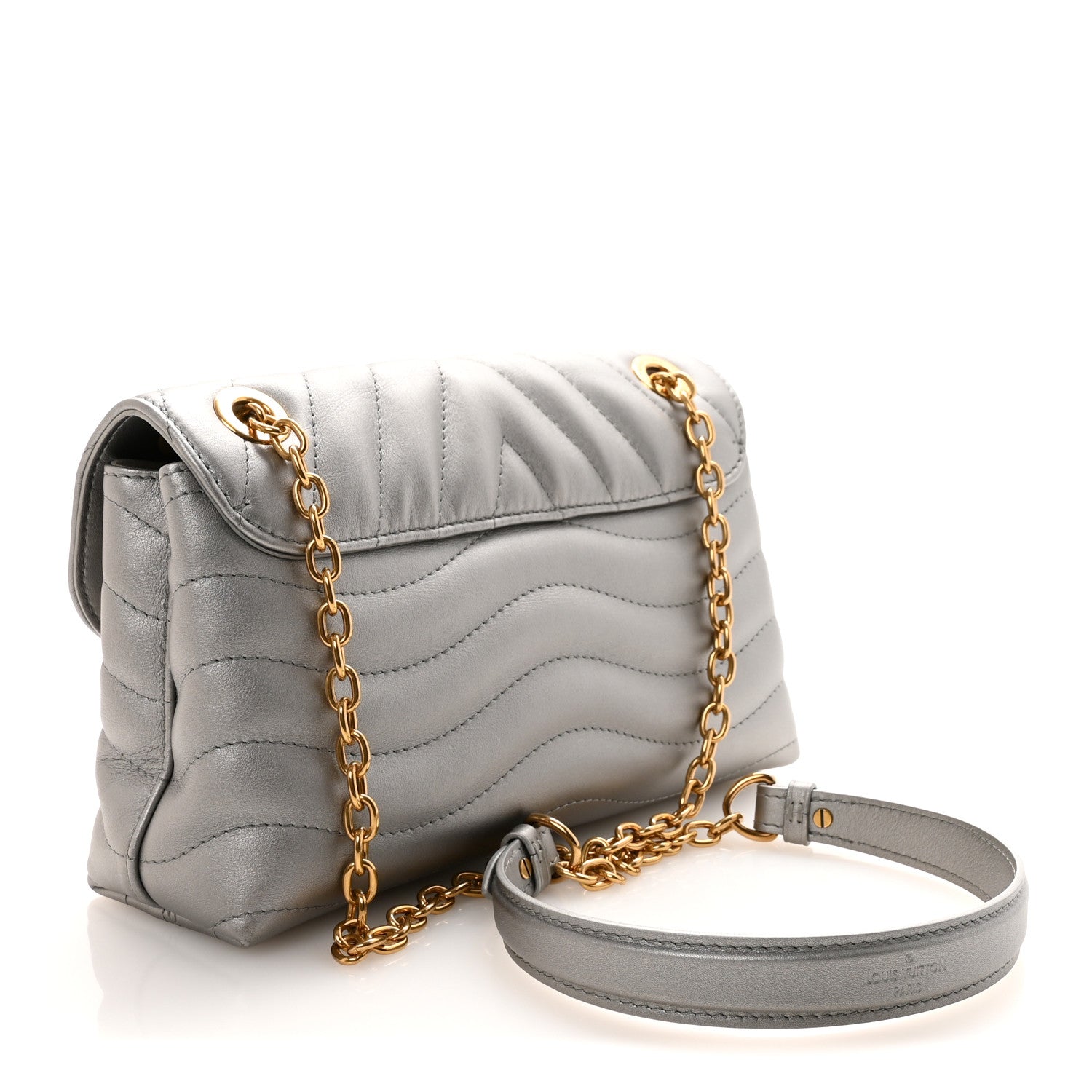 Louis Vuitton Metallic Calfskin New Wave Chain Bag MM NM Silver