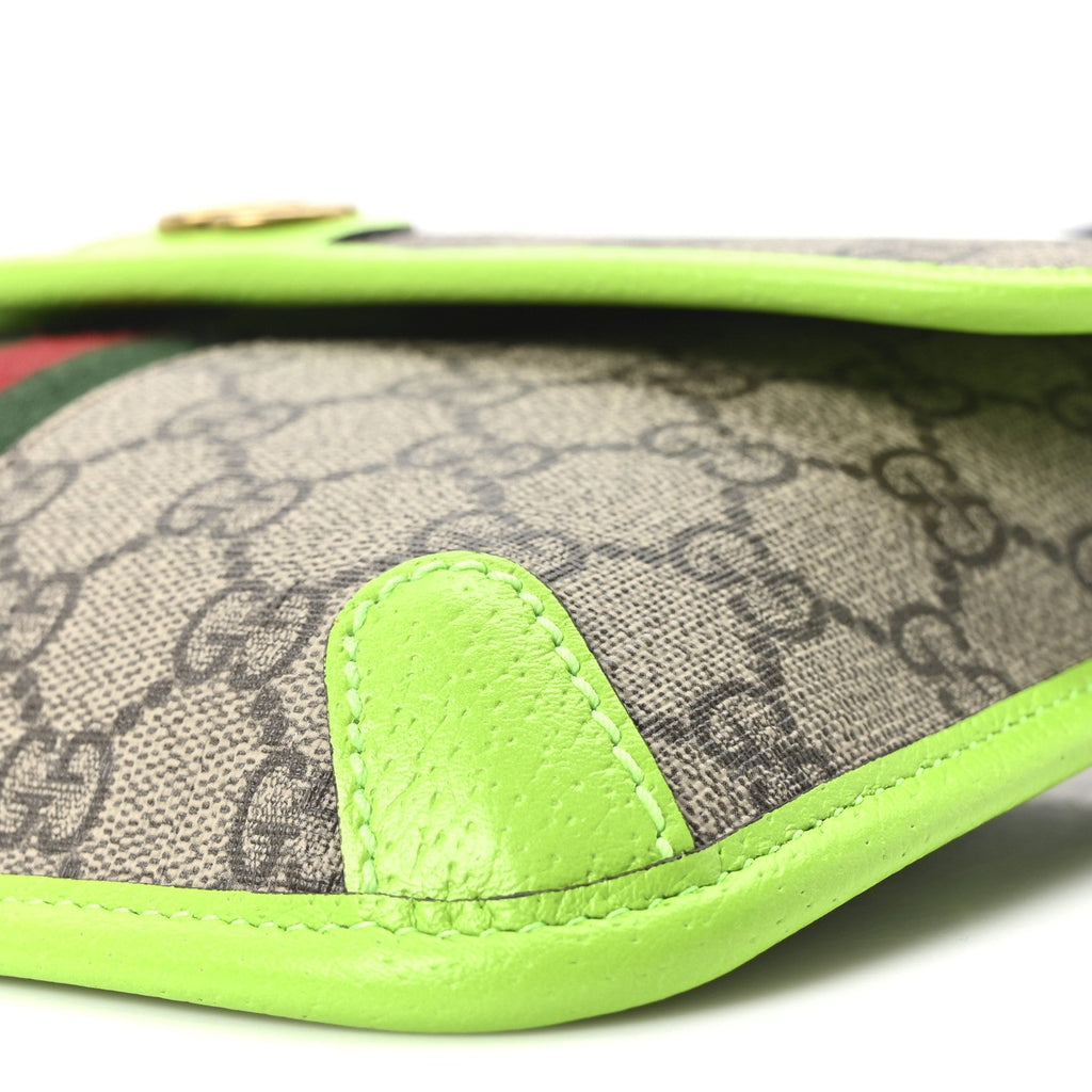 Gucci GG Supreme Monogram Web Small Ophidia Belt Bag Beige Ebony Electric Green