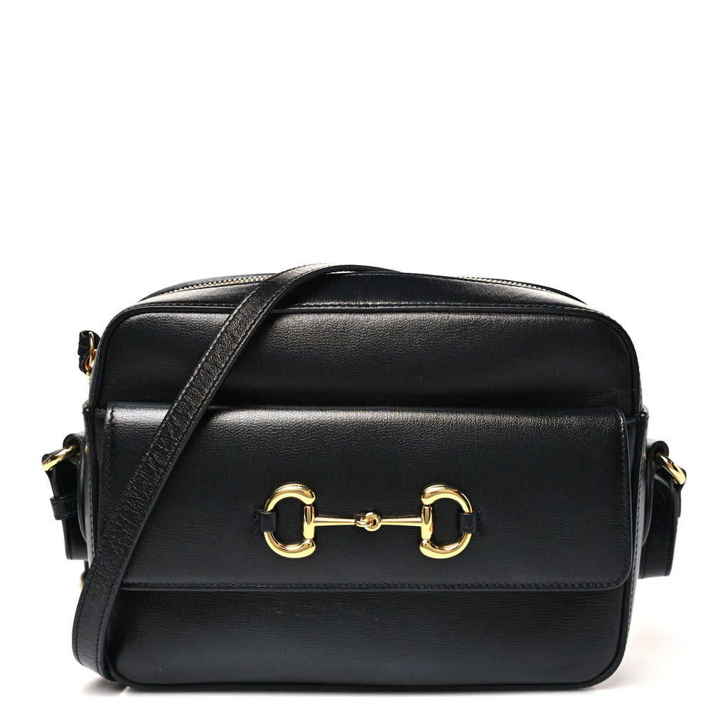 Gucci Textured Calfskin Small Horsebit 1955 Shoulder Bag Black