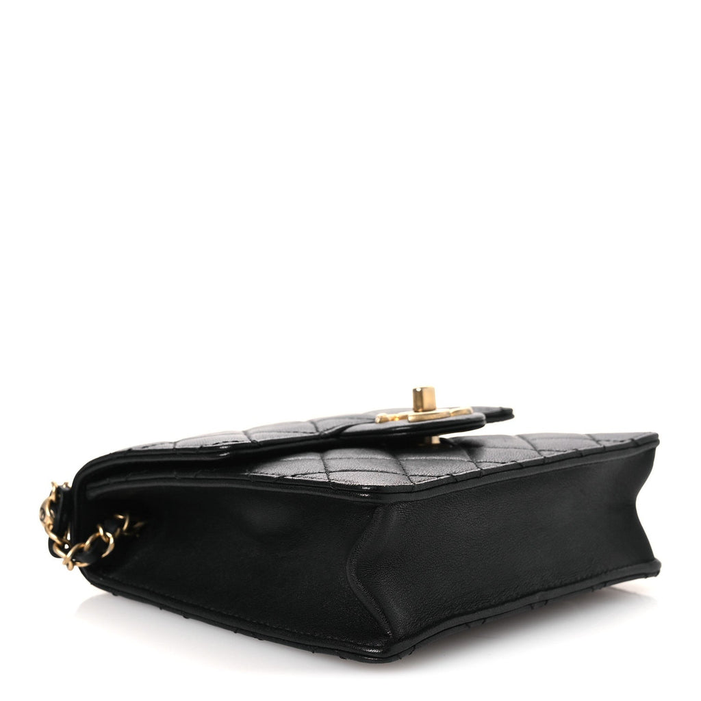 Chanel Goatskin Quilted Chic Pearls Flap Black