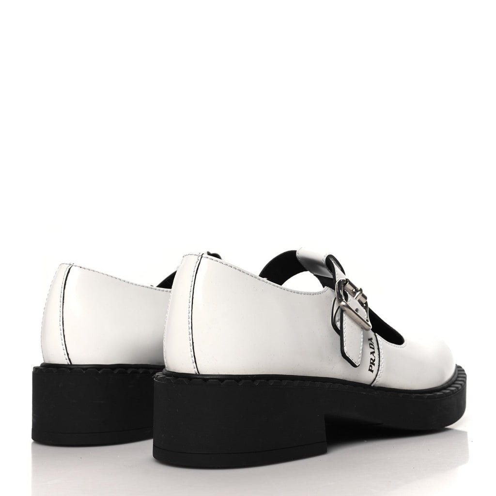 Prada Spazzolato Womens Mary Jane T Strap 40mm Loafers 39.5 White