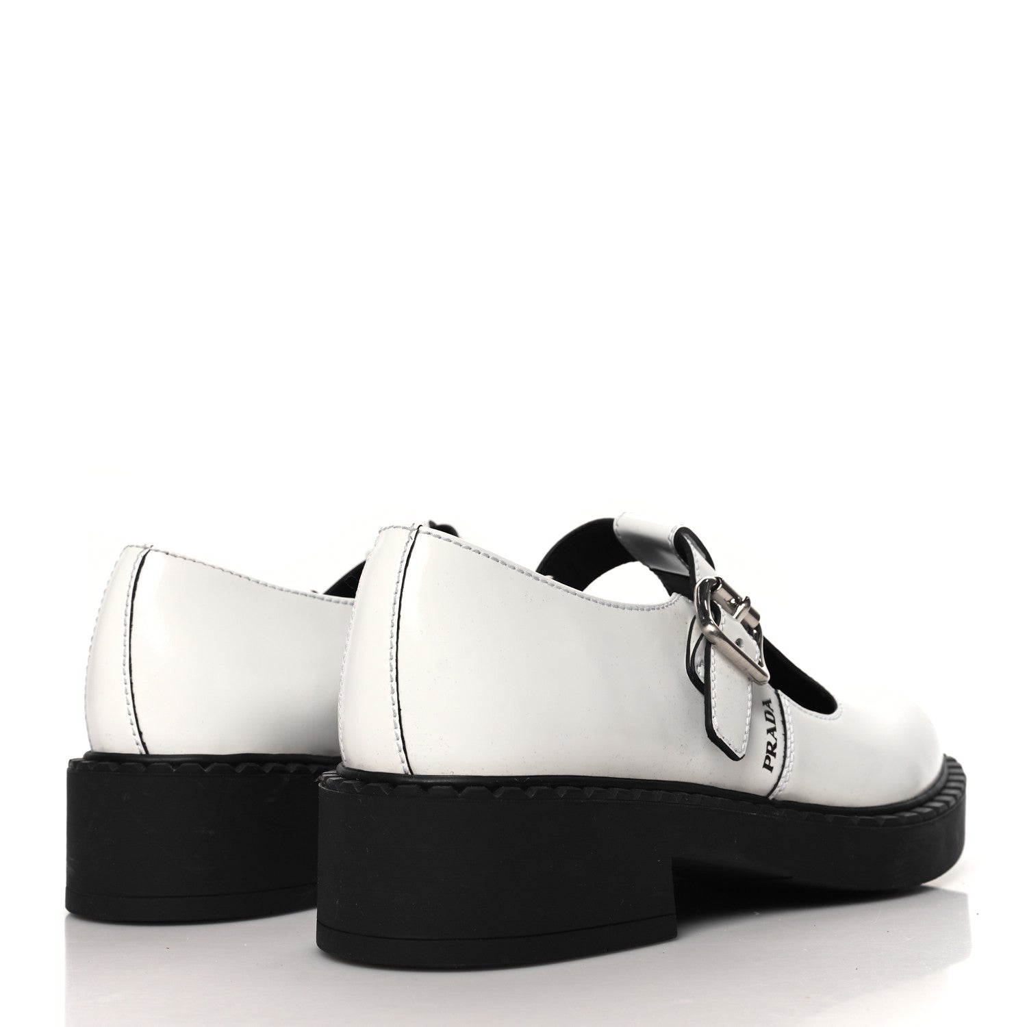 Prada Spazzolato Womens Mary Jane T Strap 40mm Loafers 39.5 White