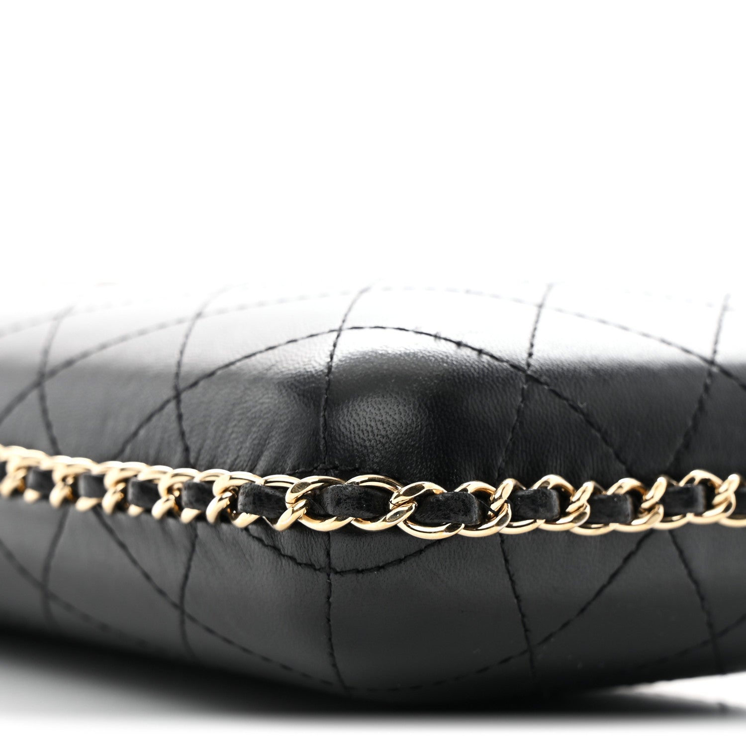 Lambskin Quilted Chain Around Phone Holder Black