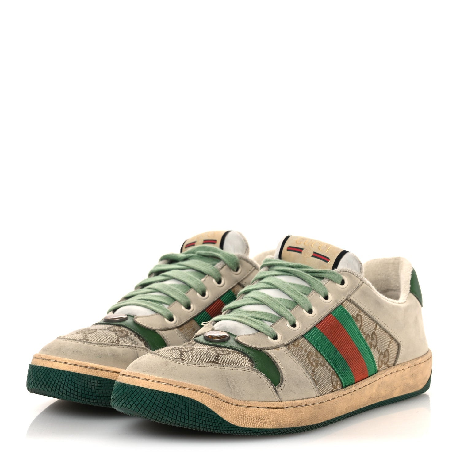Gucci GG Monogram Nubuck Web Womens Screener Sneakers 40 New Sand Dusty Milk Vintage Green