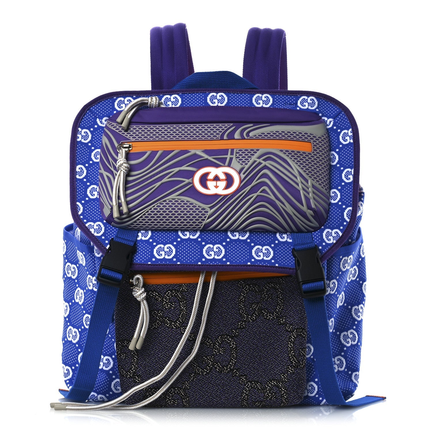 Gucci Jersey GG Monogram All Over Pan Sport Double Buckle Backpack  Blue Multicolor